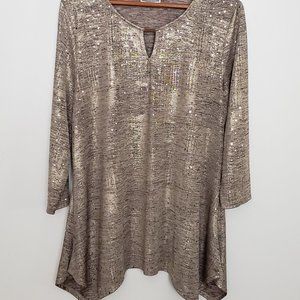 JM COLLECTION GOLD TUNIC HANDKERCHIEF HEM - XL